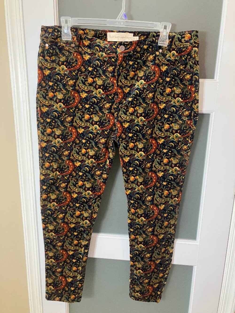 Soft Surroundings Corduroy Pants Womens Black Paisley Fall Skinny Pants - 18W